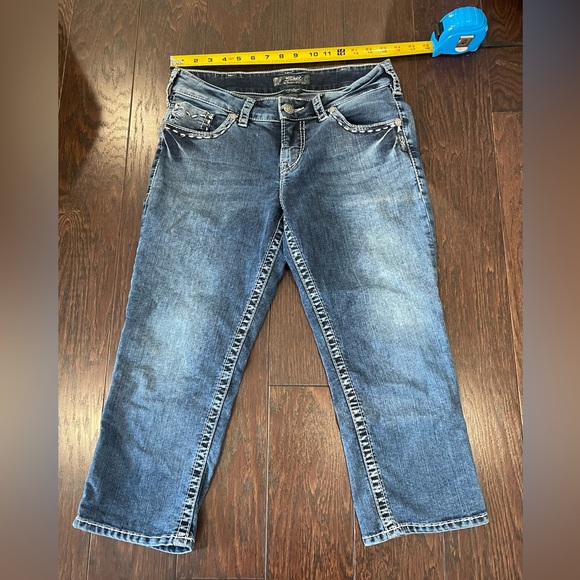 Women's SILVER Jeans Suki Flap Pocket Blue Jean Capri Size 30 - Picture 4 of 6